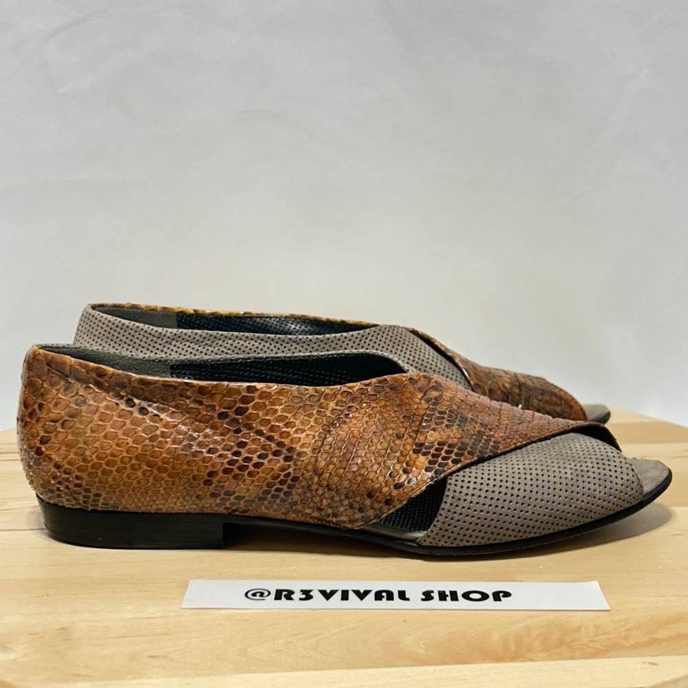 Lorenzo Banfi Open Toe Snake Print Slip On Italian Flats - Size 36.5 & 6 US - Picture 2 of 9
